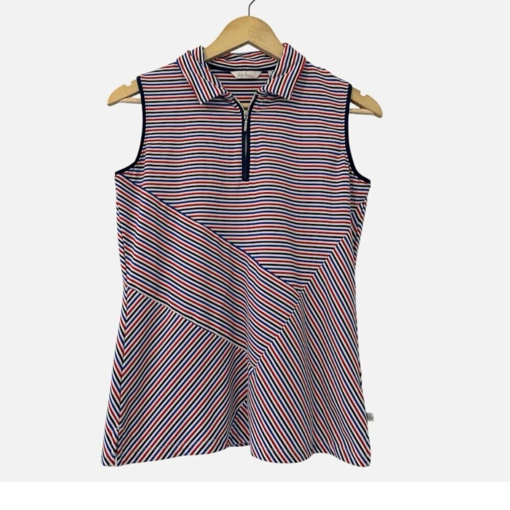 Lady Hagen Women's Small Sleeveless Stretch Sport Golf Collared Stripe Polo Top